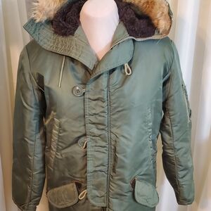Large Scovill Men's Green Hood Fur-Lined Parka water proof- multiple pockets